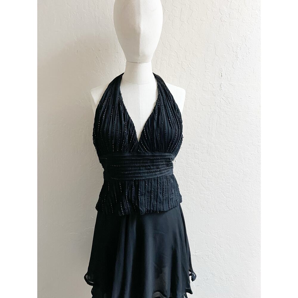 VTG Cache Beaded Black Halter Top Y2K Club Sz 10 Whimsigoth Witchy Fairy Grunge